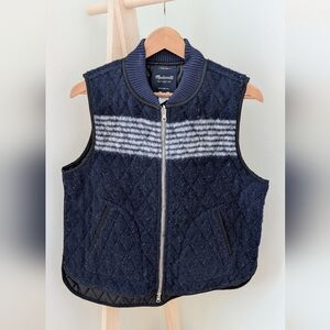 Madewell Striped Quilted Sleeveless Wool Blend Vest In Navy Blue/White